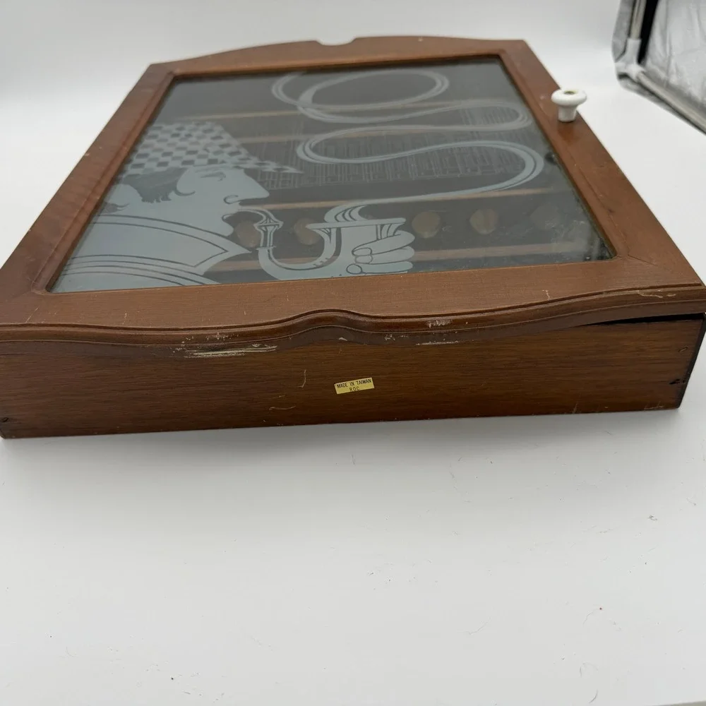 Vintage Sherlock Holmes Etched Glass Wood Tobacco Pipe Display Cabinet 12 Slot